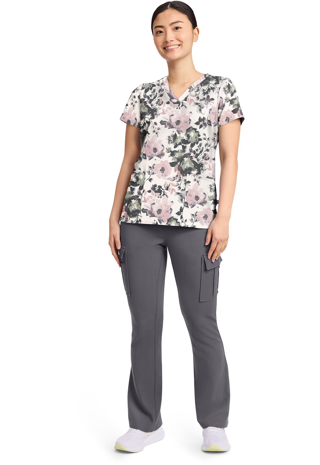 Peaceful Posies Healing Hands Scrubs Amanda Print V Neck Top HH908 PCPO - Scrubs Select