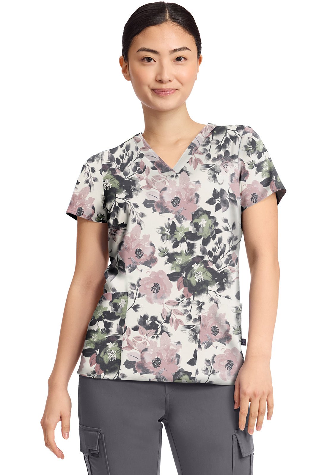 Peaceful Posies Healing Hands Scrubs Amanda Print V Neck Top HH908 PCPO - Scrubs Select