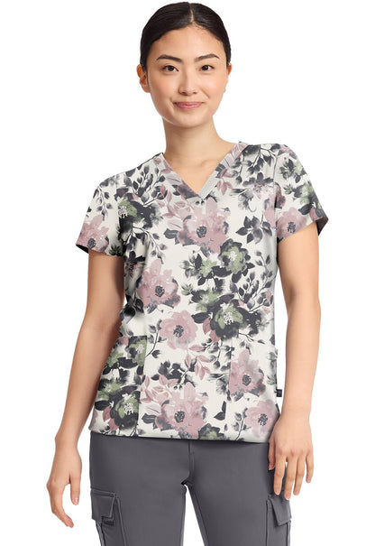 Peaceful Posies Healing Hands Scrubs Amanda Print V Neck Top HH908 PCPO - Scrubs Select