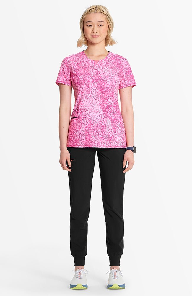 Pebble Power Cherokee Infinity Floral Print V Neck Scrub Top IN609 PBPW - Scrubs Select