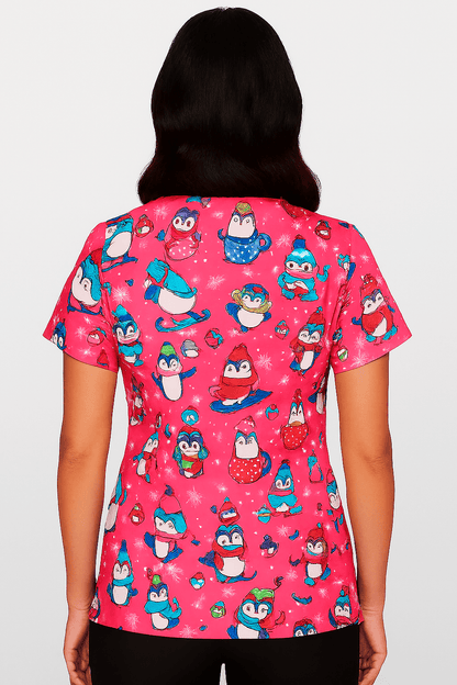 Penguin Palooza Zavate Print Winter Scrub V Neck Top 1054 PNPA - Scrubs Select