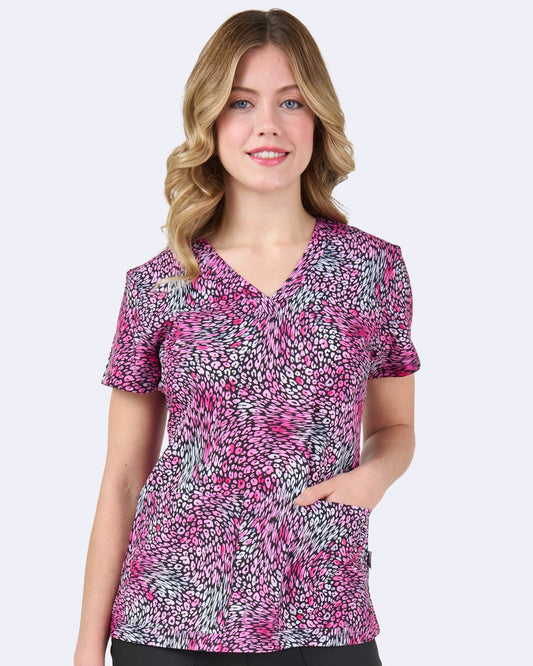 Pink & Wild Zavate Print Scrub V Neck Top 1054 PKWD - Scrubs Select