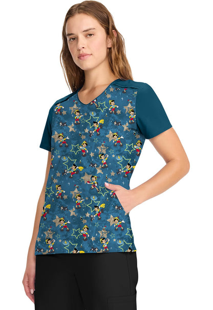 Pinocchio Tooniforms Disney Licensed V Neck Scrub Top TF639 PILB - Scrubs Select