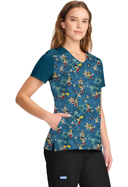 Pinocchio Tooniforms Disney Licensed V Neck Scrub Top TF639 PILB - Scrubs Select