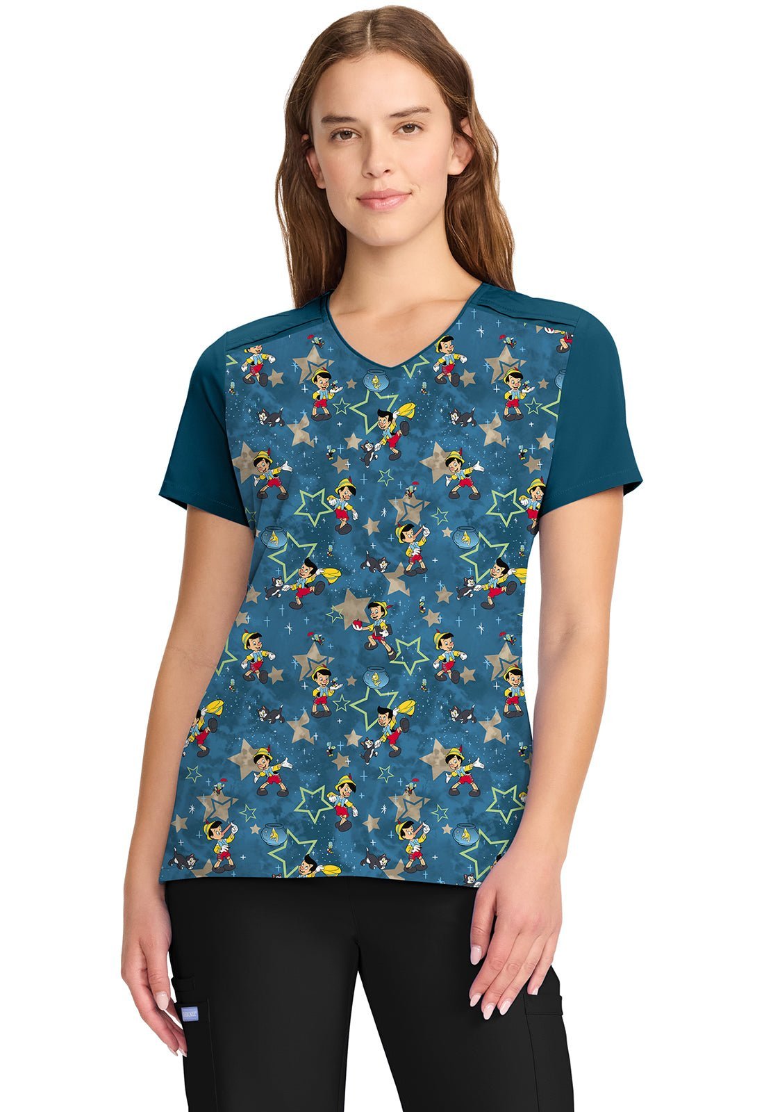 Pinocchio Tooniforms Disney Licensed V Neck Scrub Top TF639 PILB - Scrubs Select