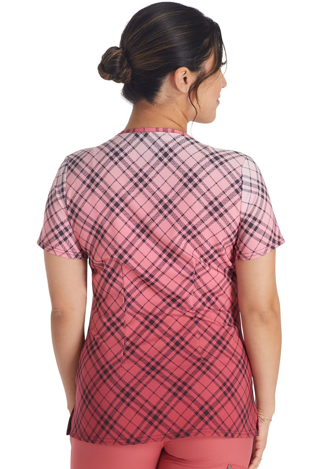 Plaid Dip Dye Dickies EDS Print V Neck Scrub Top DK853 PLDY - Scrubs Select
