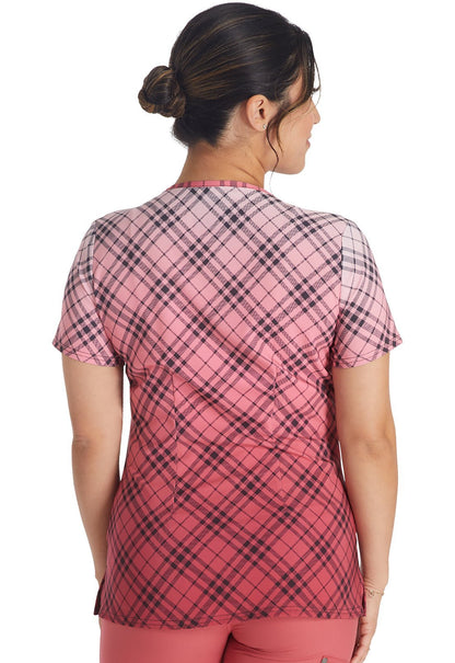 Plaid Dip Dye Dickies EDS Print V Neck Scrub Top DK853 PLDY - Scrubs Select