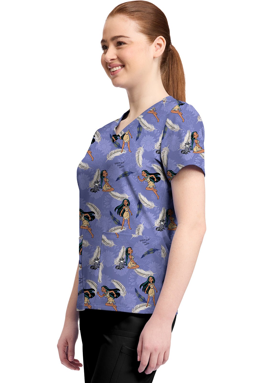 Pocahontas Tooniforms Licensed Disney V Neck Scrub Top TF796 PRPW - Scrubs Select