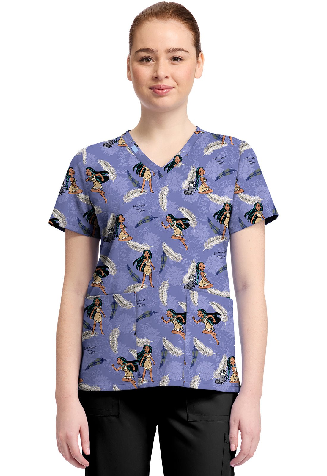 Pocahontas Tooniforms Licensed Disney V Neck Scrub Top TF796 PRPW - Scrubs Select