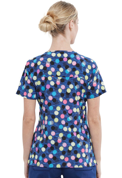 Polka Dot Cherokee Print V Neck Scrub Top CK671 GEOJ - Scrubs Select