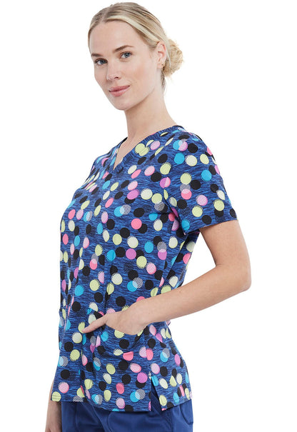 Polka Dot Cherokee Print V Neck Scrub Top CK671 GEOJ - Scrubs Select