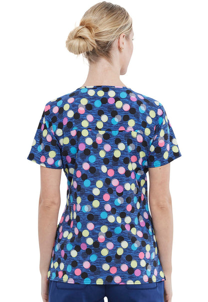 Polka Dot Cherokee Print V Neck Scrub Top CK671 GEOJ - Scrubs Select