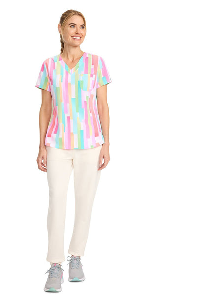 Pop Stripes Med Couture Print V Neck Scrub Top MC632 PPST - Scrubs Select