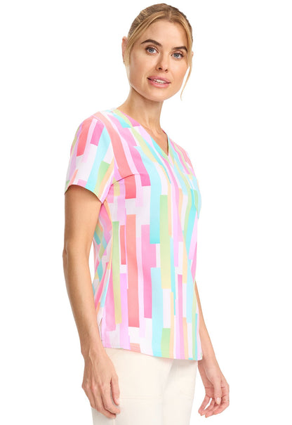 Pop Stripes Med Couture Print V Neck Scrub Top MC632 PPST - Scrubs Select