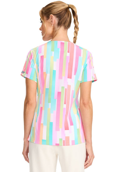 Pop Stripes Med Couture Print V Neck Scrub Top MC632 PPST - Scrubs Select