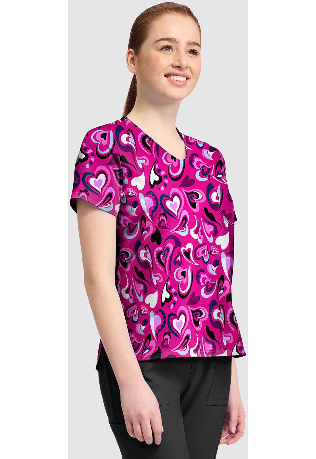 Pretty Hearts Cherokee Print V Neck Scrub Top CK857 PTHT - Scrubs Select