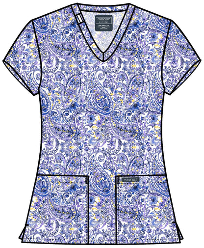 Pretty In Paisley Cherokee Scrubs Print V Neck Top CK856 PYLY - Scrubs Select