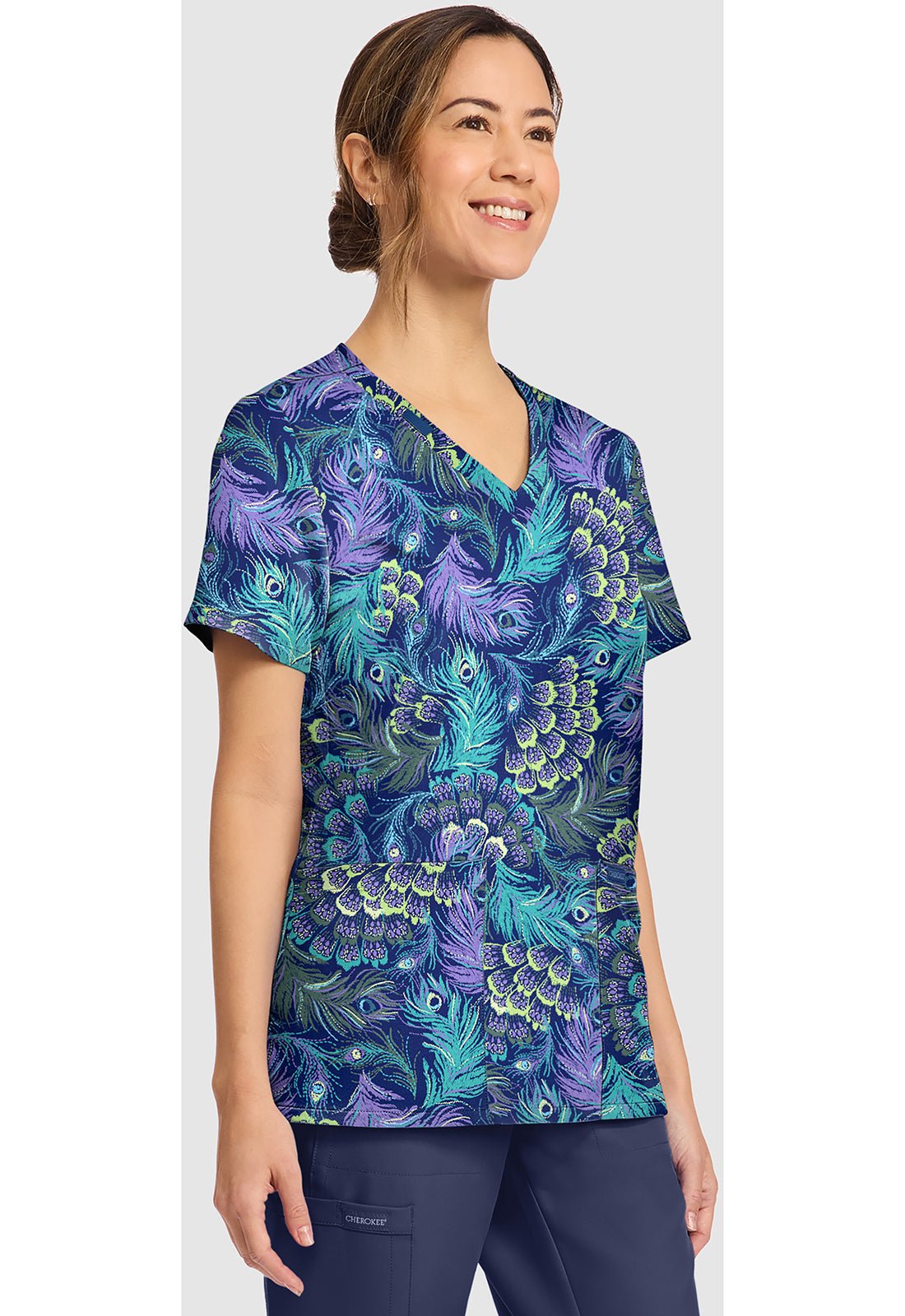 Pretty Peacock Cherokee Print V - Neck Scrub Top CK856 PYPC - Scrubs Select