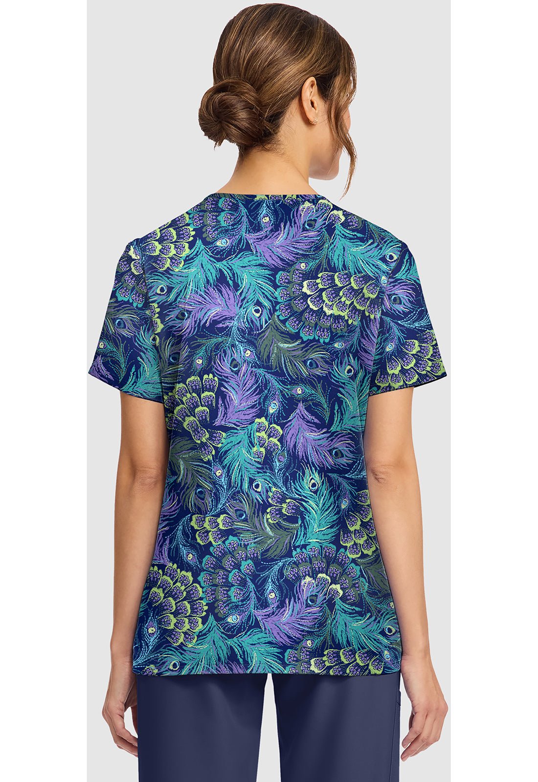 Pretty Peacock Cherokee Print V - Neck Scrub Top CK856 PYPC - Scrubs Select