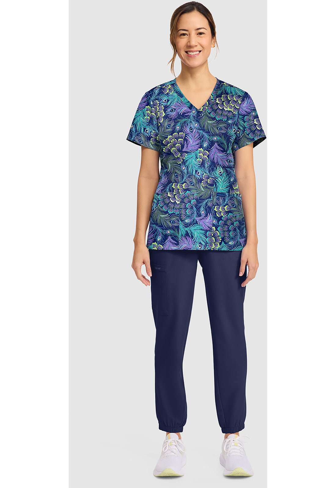 Pretty Peacock Cherokee Print V - Neck Scrub Top CK856 PYPC - Scrubs Select