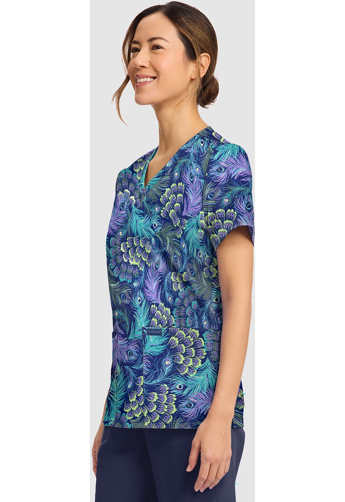 Pretty Peacock Cherokee Print V - Neck Scrub Top CK856 PYPC - Scrubs Select