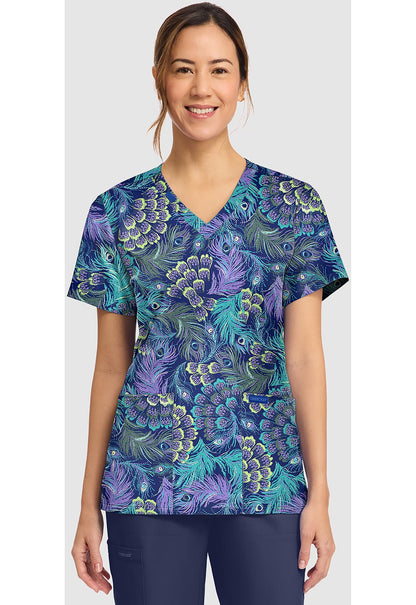 Pretty Peacock Cherokee Print V - Neck Scrub Top CK856 PYPC - Scrubs Select