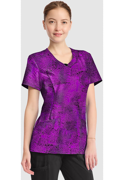 Pretty Python Cherokee Infinity Print Round Neck Scrub Top CK609 PRTY - Scrubs Select