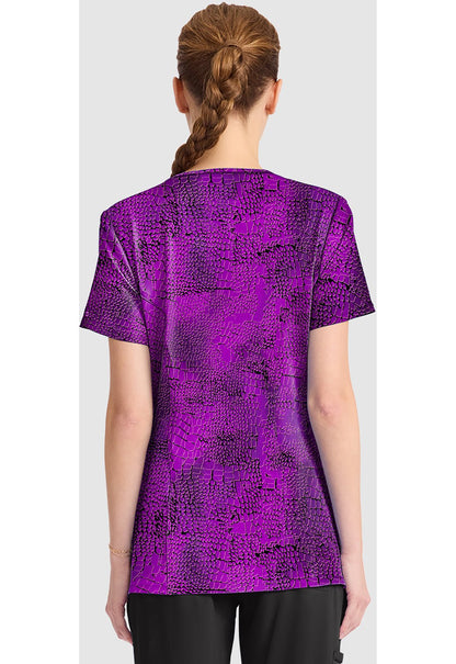 Pretty Python Cherokee Infinity Print Round Neck Scrub Top CK609 PRTY - Scrubs Select