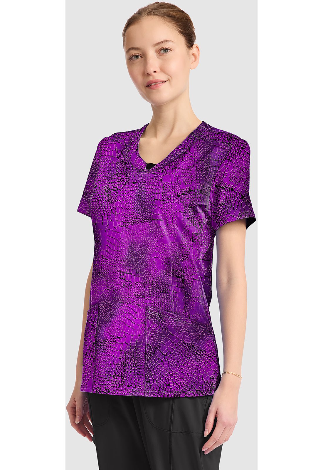 Pretty Python Cherokee Infinity Print Round Neck Scrub Top CK609 PRTY - Scrubs Select