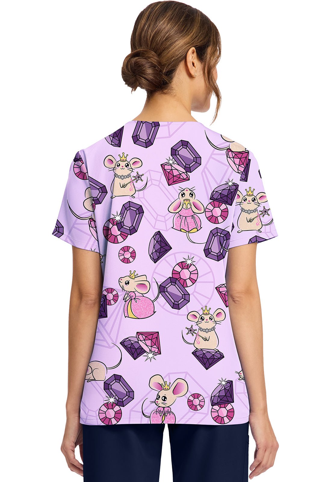 Princess Mouse Cherokee Scrubs Print V Neck Top CK856 PRMO - Scrubs Select