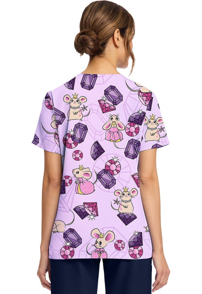 Princess Mouse Cherokee Scrubs Print V Neck Top CK856 PRMO - Scrubs Select
