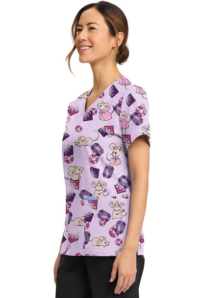 Princess Mouse Cherokee Scrubs Print V Neck Top CK856 PRMO - Scrubs Select