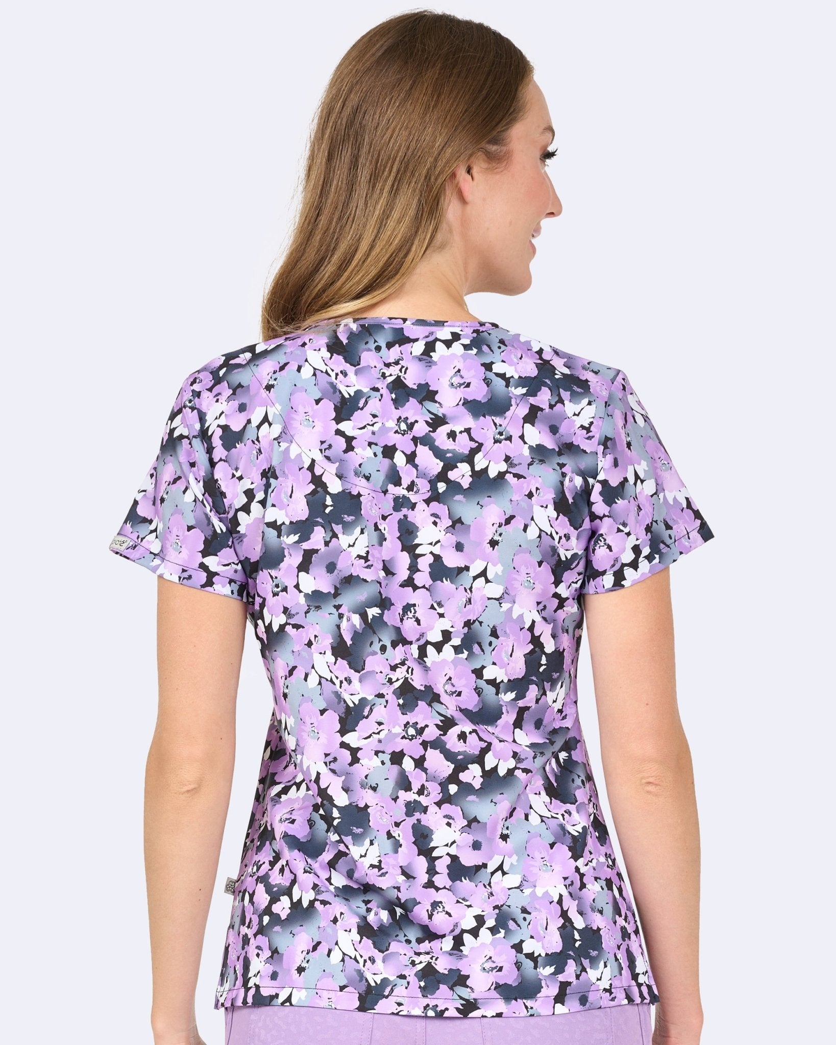 Purple Shadow Zavate Print Scrub V Neck Top 1054 PRSW - Scrubs Select