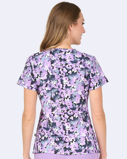 Purple Shadow Zavate Print Scrub V Neck Top 1054 PRSW - Scrubs Select