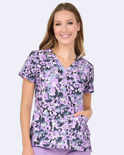Purple Shadow Zavate Print Scrub V Neck Top 1054 PRSW - Scrubs Select