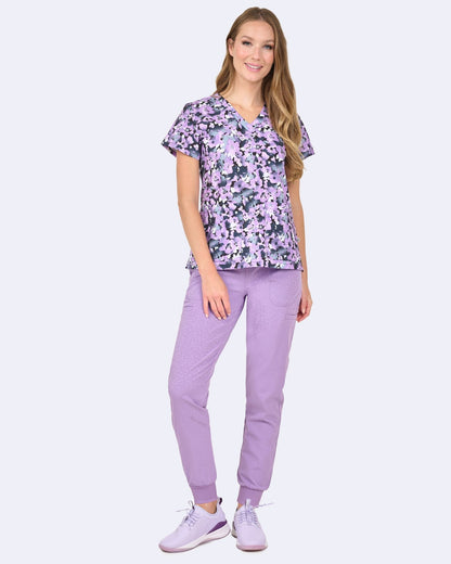 Purple Shadow Zavate Print Scrub V Neck Top 1054 PRSW - Scrubs Select