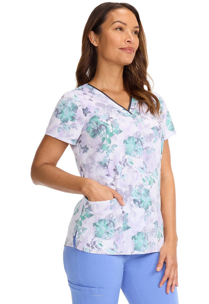 Quiet Petals Healing Hands Amanda Print Scrub V Neck Top HH910 QTPT - Scrubs Select