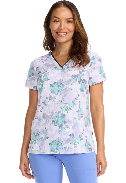 Quiet Petals Healing Hands Amanda Print Scrub V Neck Top HH910 QTPT - Scrubs Select