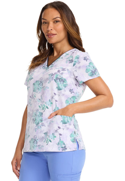 Quiet Petals Healing Hands Amanda Print Scrub V Neck Top HH910 QTPT - Scrubs Select