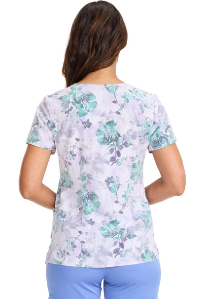 Quiet Petals Healing Hands Amanda Print Scrub V Neck Top HH910 QTPT - Scrubs Select