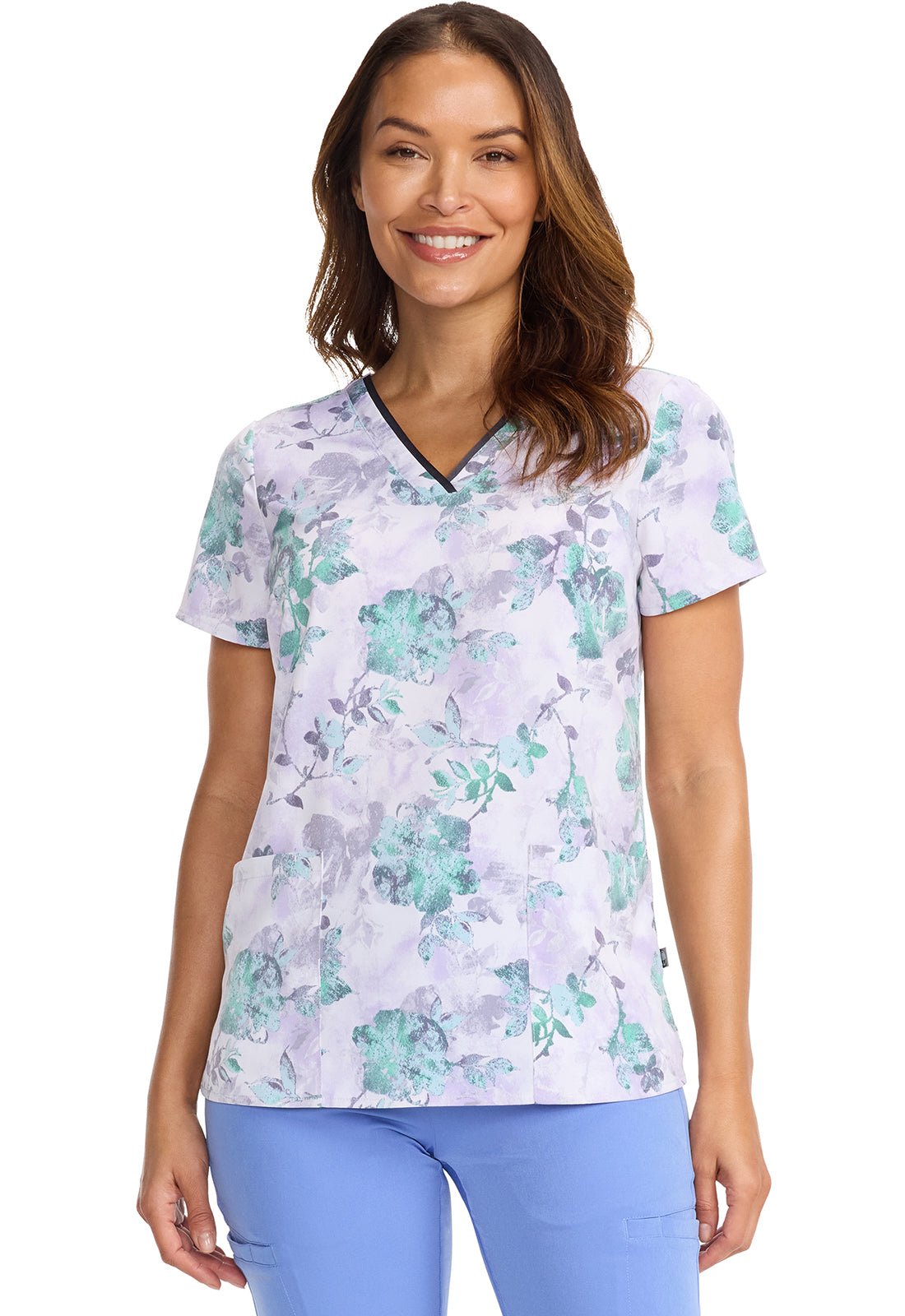 Quiet Petals Healing Hands Amanda Print Scrub V Neck Top HH910 QTPT - Scrubs Select