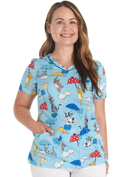Rainy Day Paws Cherokee Print V Neck Scrub Top CK678 RDPW - Scrubs Select