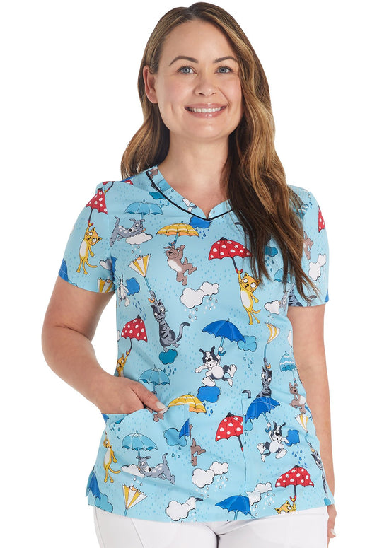 Rainy Day Paws Cherokee Print V Neck Scrub Top CK678 RDPW - Scrubs Select