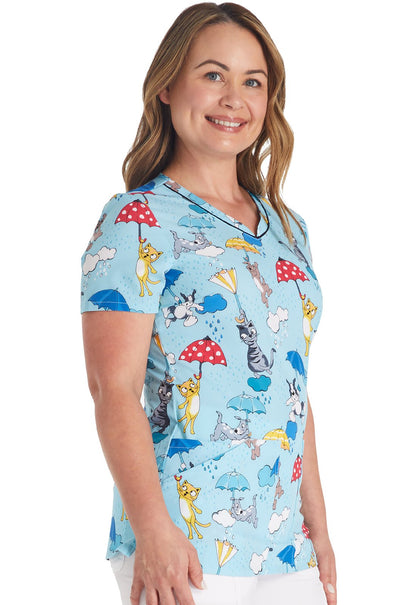 Rainy Day Paws Cherokee Print V Neck Scrub Top CK678 RDPW - Scrubs Select