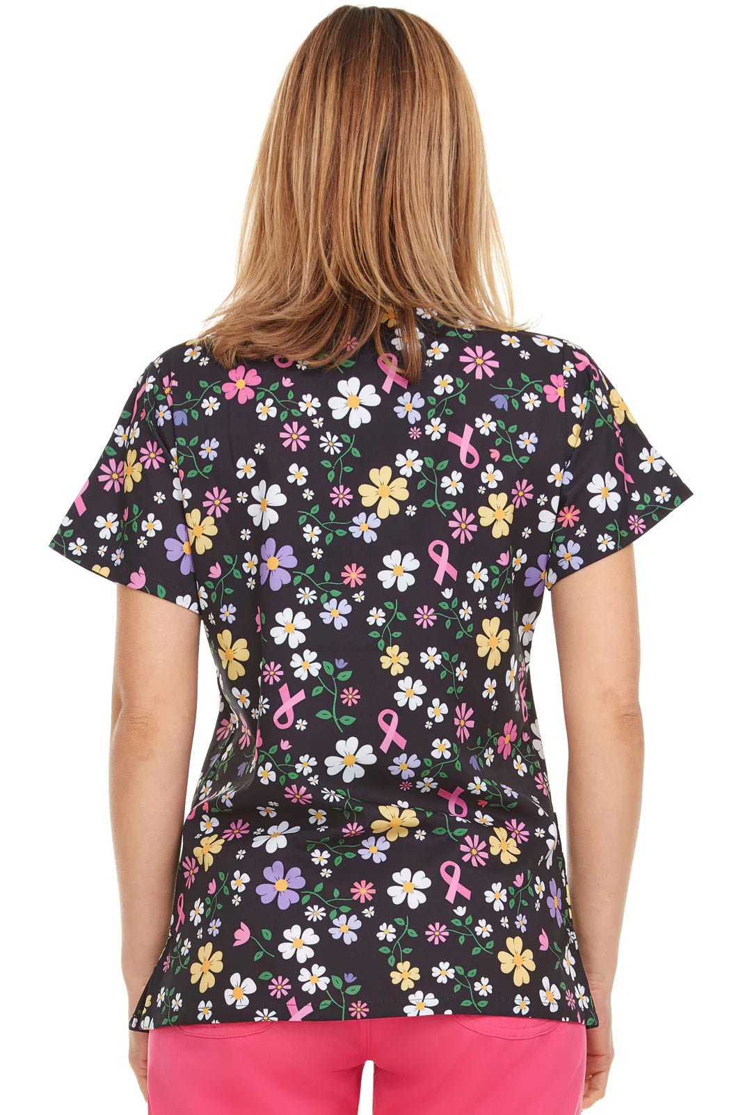 Ribbon Flower Medichic Print V Neck Scrub Top MC4512 - 62 - Scrubs Select