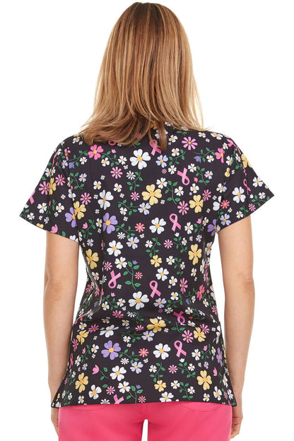Ribbon Flower Medichic Print V Neck Scrub Top MC4512 - 62 - Scrubs Select