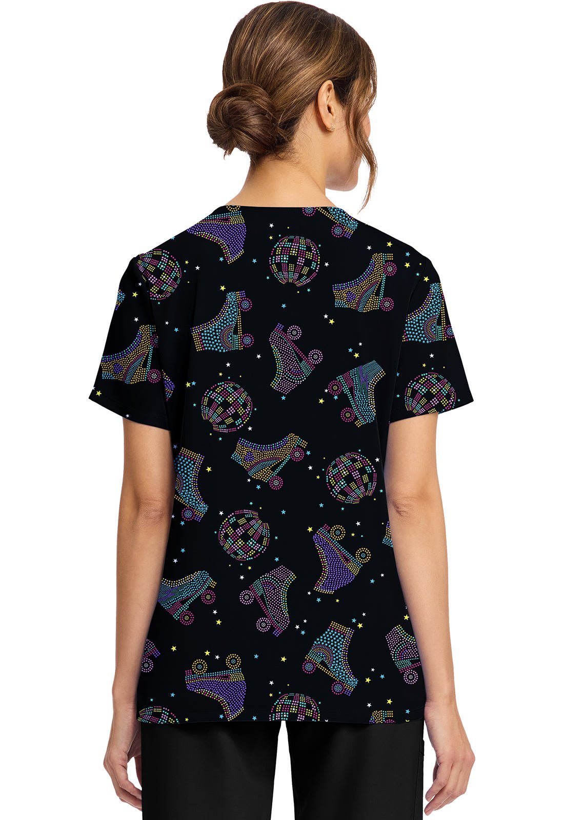 Roller Disco Cherokee Scrubs Print V Neck Top CK856 RRDO - Scrubs Select