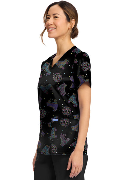 Roller Disco Cherokee Scrubs Print V Neck Top CK856 RRDO - Scrubs Select