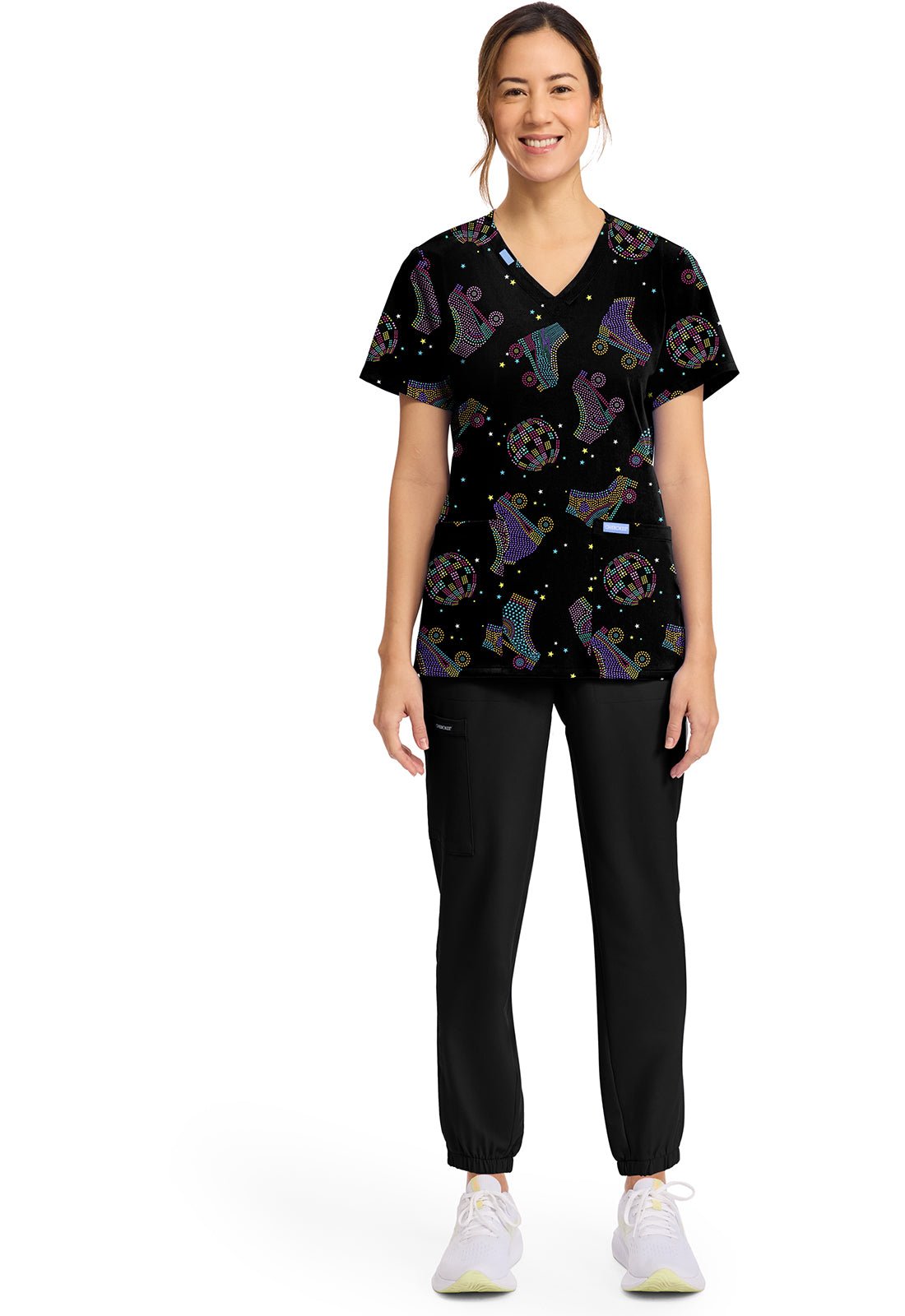 Roller Disco Cherokee Scrubs Print V Neck Top CK856 RRDO - Scrubs Select