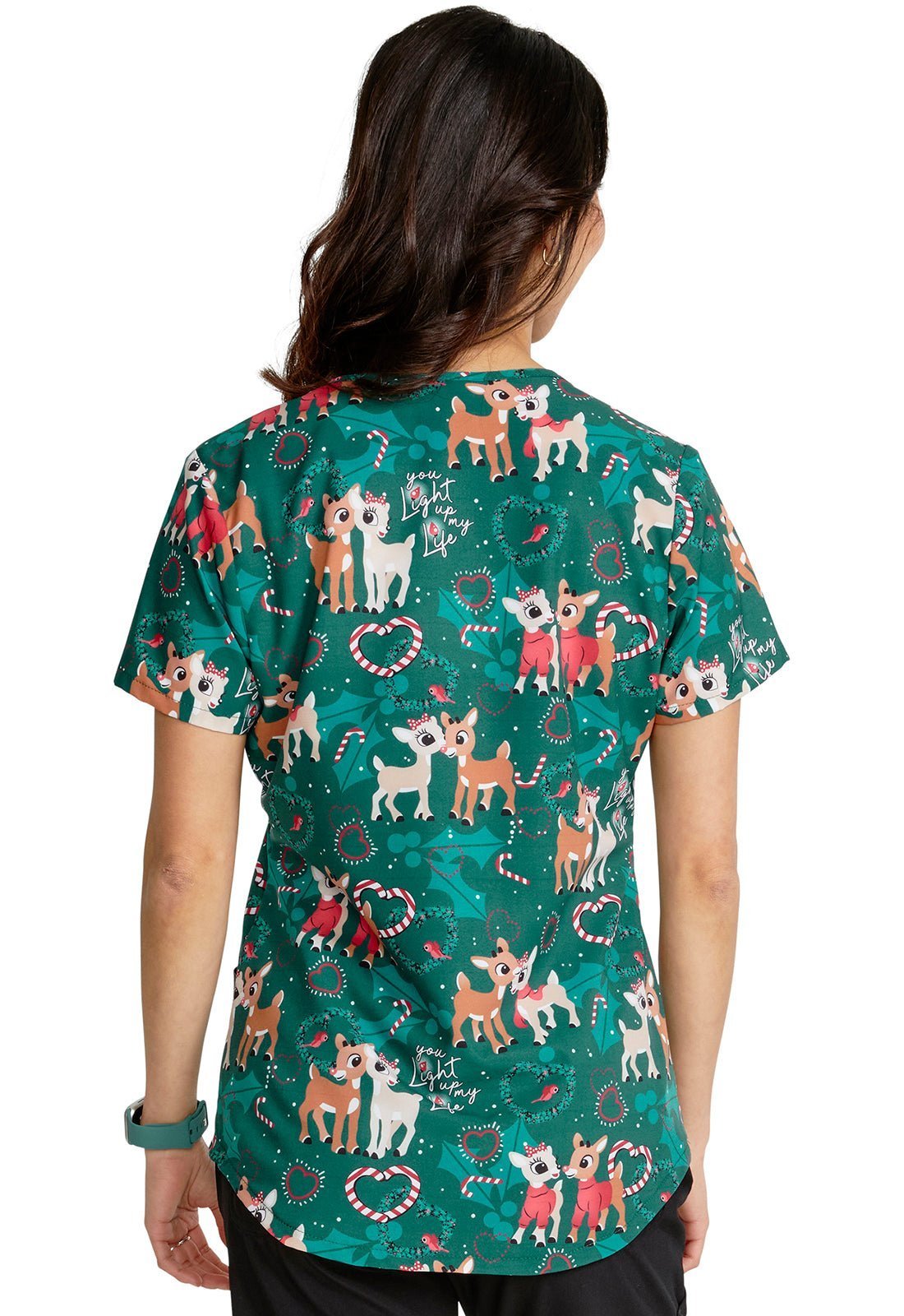 Rudolph Cherokee Tooniforms Christmas V Neck Scrub Top TF737 RULP - Scrubs Select